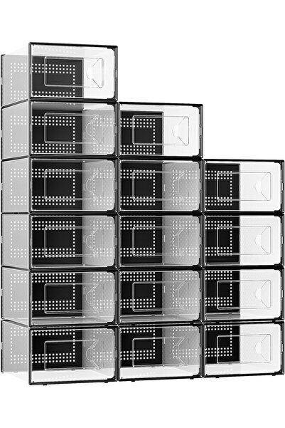 Arabest 15-Pack X-Large Clear Plastic Shoe Storage Box, Stackable with Interl...