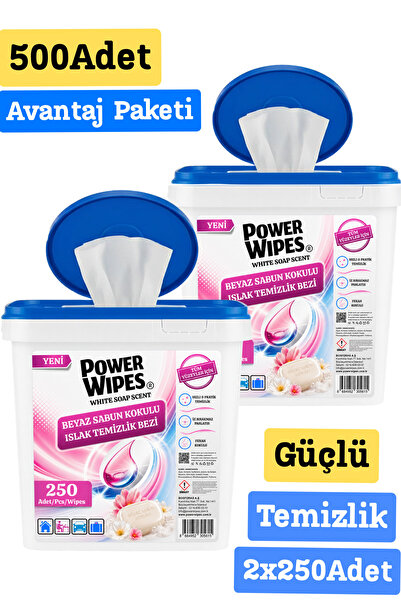 Power Wipes Beyaz Sabun Kokulu Islak Kova Mendil 500 Adet Tüm Yüzeyler İçin