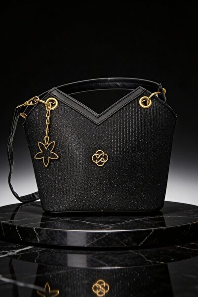 ents Black Glittery Bag with Gold Accessories, Stylish Shoulder Bag Suitable ...