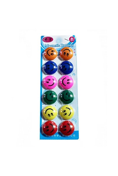 PROCART Set of 12 whiteboard magnets, smiley face, 30 mm, assorted colors