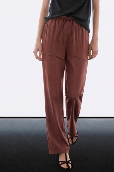 MATERIAL Women's Elastic Casual Loose Tile Linen Trousers
