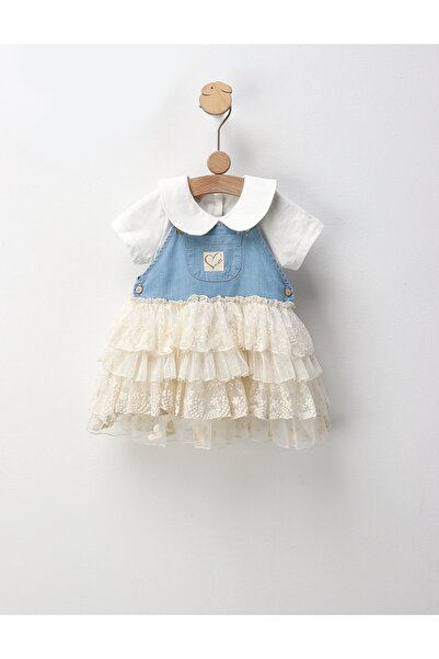 MiniKids Set vara, Rochita premium cu body, alb-albastru
