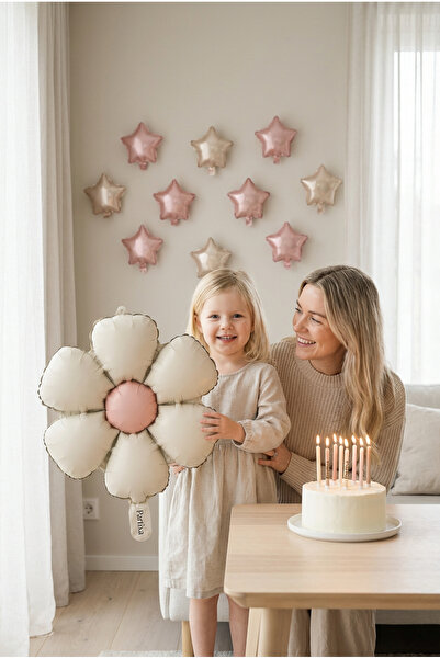 Partixa Mat Krem Papatya Retro Folyo Balon Doğum Günü Baby Shower Bahar Temal...