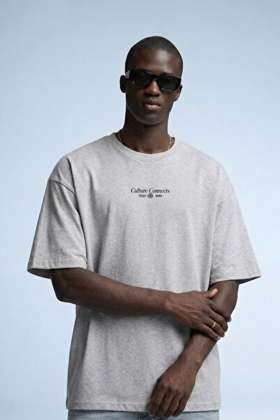 MATERIAL Ανδρικό μπλουζάκι με στάμπα Culture Connects Casual σε γκρι απόχρωση