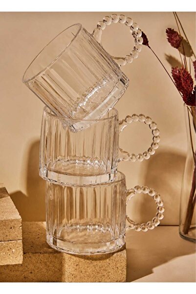 CEPHOME 3-Piece Slotted Design Pearl Handle -Glass Mocha Mug