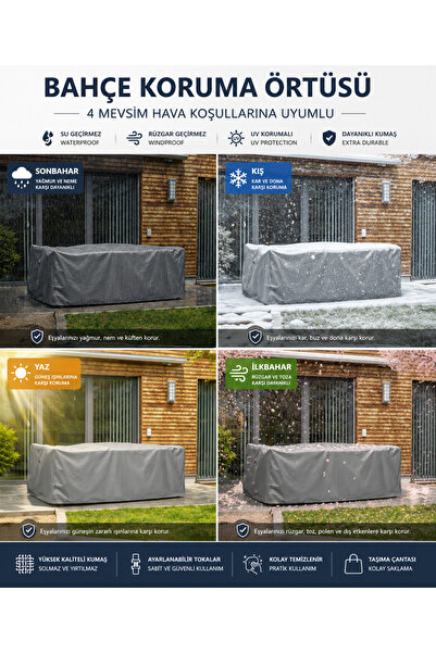 CoverPlus Dış Mekan Bahçe Mobilyası Brandası Su Geçirmez (160x100x80cm Gri Renk)