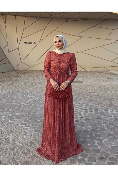 TANISA Desenli Piliseli Şifon GALADRİEL,Elbise TNS-2121
