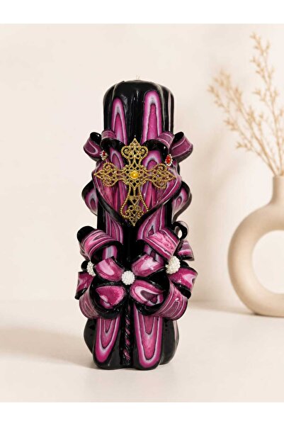 LeviLux Candles Artistic carved candle pink black 20 cm romantic gift decoration
