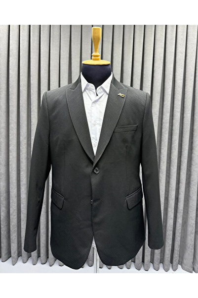 Avni Ceylan Men's Black Dobby Single Button Blazer Jacket