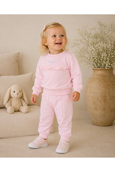 LittlePoffy Girl's Top and Bottom Set with Angel Embroidery