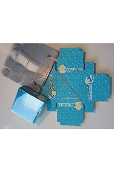 Deniz Party Store Mavi Hoşgeldin Bebek 8x8x3 cm demonte asetat kutu 25 adet k...