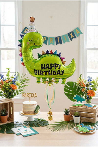 Partixa Happy Birthday Yeşil Dinozor Folyo Balon Çocuk Doğum Günü Parti Süsü ...