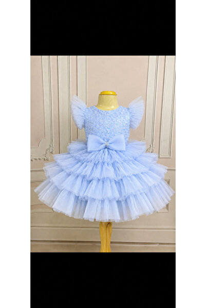 İlknur Karaca Design Fuste cu mărgele albastre cu volane pentru fete, rochie ...