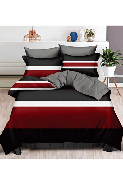 Pucioasa Bedding set Finet 6 pieces, Black/Red with Stripes-R281