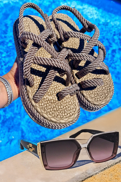 EXCLUSIVE STYLE Papuci/Sandale de dama gri si ochelari de soare de dama - San...
