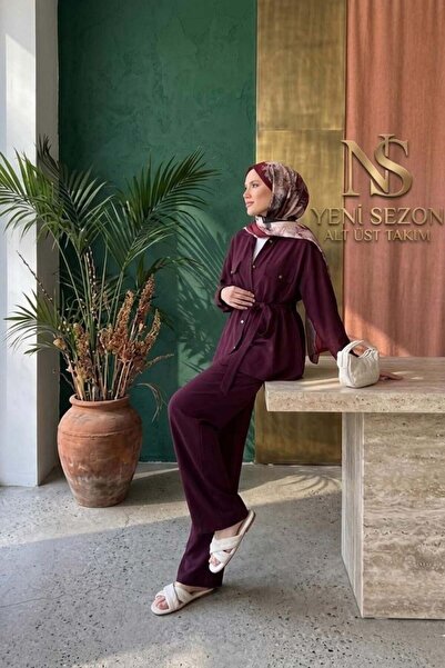 Şulemoda Giyim Piru Modal Suit with Trousers in Burgundy