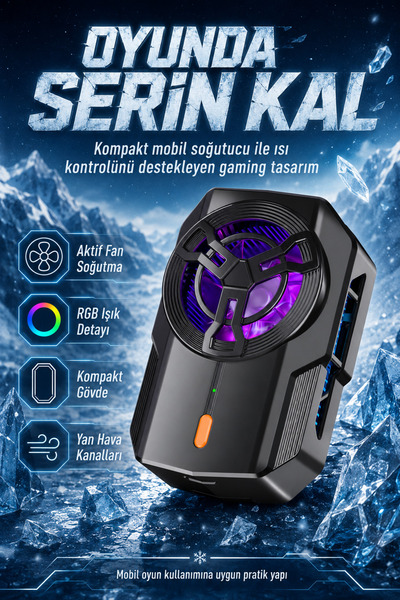 Zeo7 Şarj Edilebilir Telefon Soğutucu Fan 2400 mAh 3 Kademe Hız Ayarlı USB Mo...