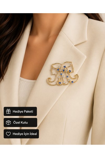 HER ŞEY NOTA www.herseynota.com Hediye İkizler Burcu Kadın Broşu Mavi Taşlı G...