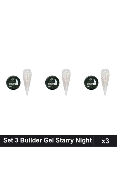global fashion Set 3 Builder Gel Starry Night Nr.01 15g, Construcție Unghii G...