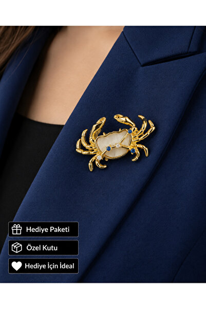 HER ŞEY NOTA www.herseynota.com Hediye Yengeç Burcu Kadın Broşu Gold Renk Zir...
