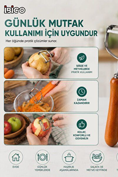 Generic Brand مقشرة الخضار والفواكه المعدنية ذات المقبض الخشبي، أداة مطبخ مريحة