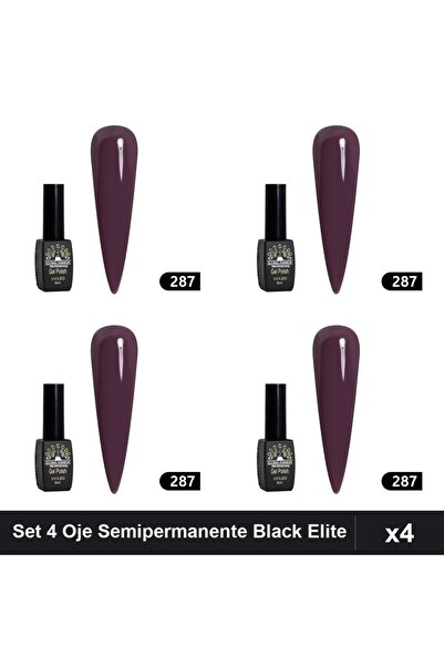 global fashion Set 4 Oje Semipermanente Black Elite 8ml, Manichiura UV/LED,