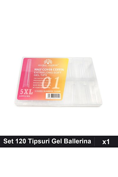 global fashion Set 120 Tipsuri Gel Ballerina 5XL Extra-Lung, 12 Mărimi, Tipsu...