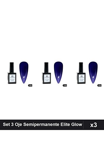 global fashion Set 3 Oje Semipermanente Elite Glow 15ml, Gel Polish UV/LED