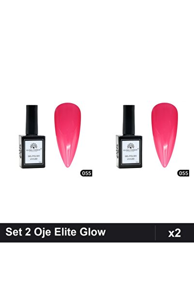 global fashion Set 2 Oje Semipermanente Elite Glow 15ml, Gel Polish 055, Mani...