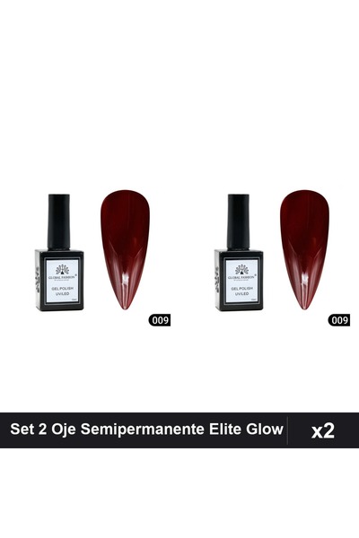 global fashion Set 2 Oje Semipermanente Elite Glow 15ml, Gel Polish UV/LED