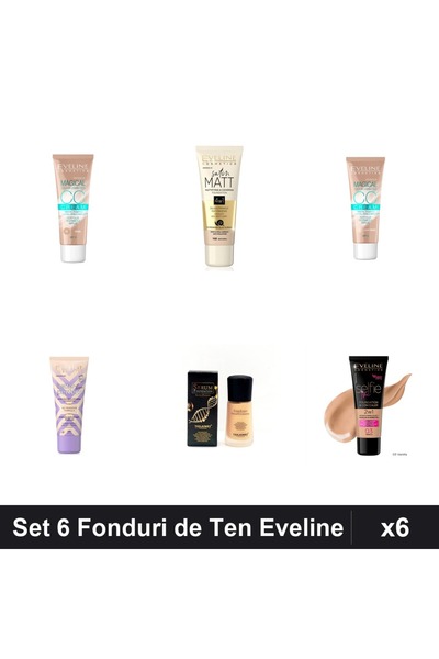 Eveline Set 6 Fonduri de Ten Eveline, Nuante Beige Ivory Vanilla, 30ml Fiecare