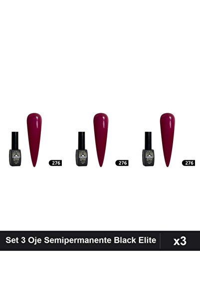 global fashion Set 3 Oje Semipermanente Black Elite 8ml, Manichiura UV/LED Pr...