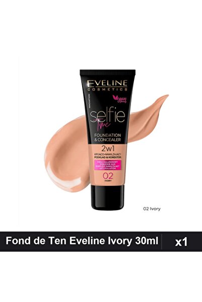 Eveline Fond de Ten Selfie Time 2 in 1, 02 Ivory 30ml, Acoperire Medie