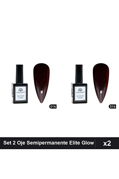 global fashion Set 2 Oje Semipermanente Elite Glow 15ml, Gel Polish 016, UV/LED