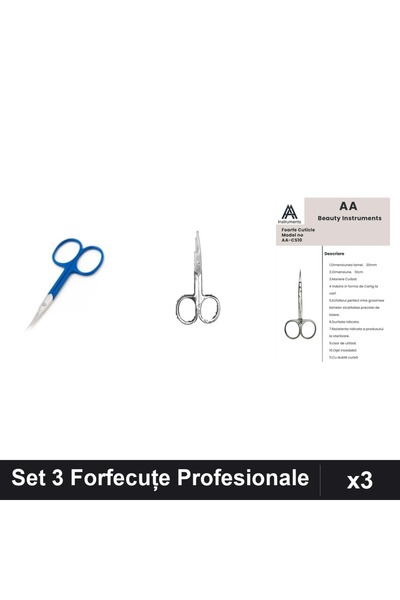One Group Set 3 Forfecuțe Profesionale Unghii și Cuticule, Albastru și Negru,...