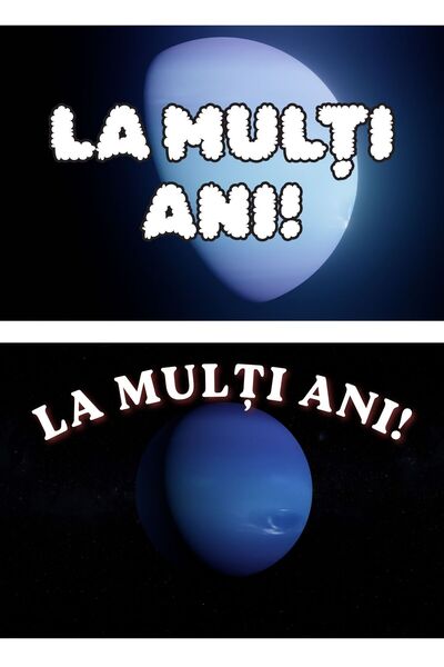 OEM Set 2 Felicitări La Mulți Ani Tematică Planeta Neptun, Design Spațial, Ca...