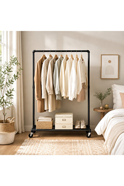 Talis Luca Talis Mobile Coat Rack, Industrial Metal Frame with Wheels and Low...