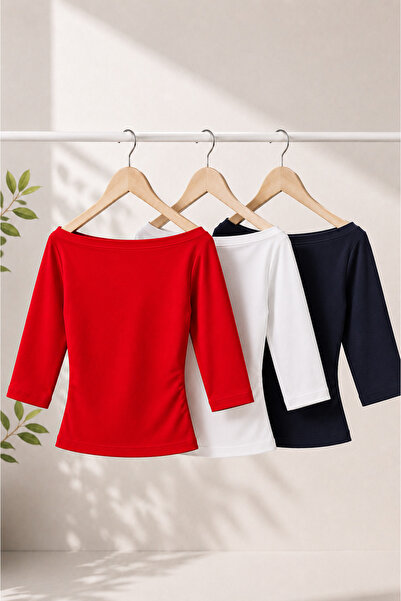 COMBİNE MİCHAİL Women's Daily Slim Basic 3-Piece Blouse