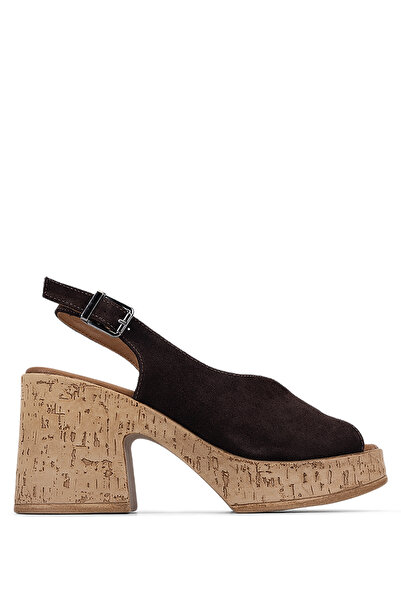 Tamer Tanca Women's Genuine Leather Brown Suede Heeled Sandals
