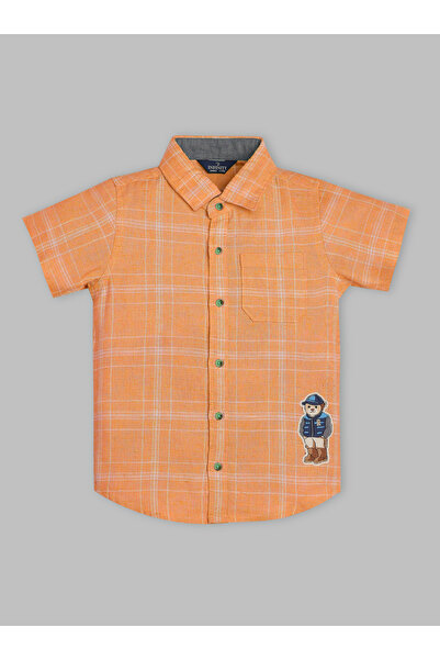 INFINITY By Styli Kids Orange Checked Short Sleeves Shirt