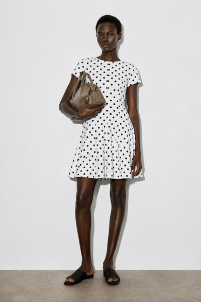 Swass Half Sleeve Flounce Dress Polka Dot