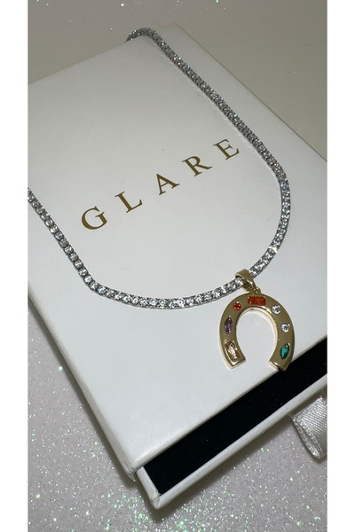 GLARE JEWELRY CO قلادة من الفولاذ المقاوم للصدأ بحجر الزركون بطول 1 مم مع تفا...