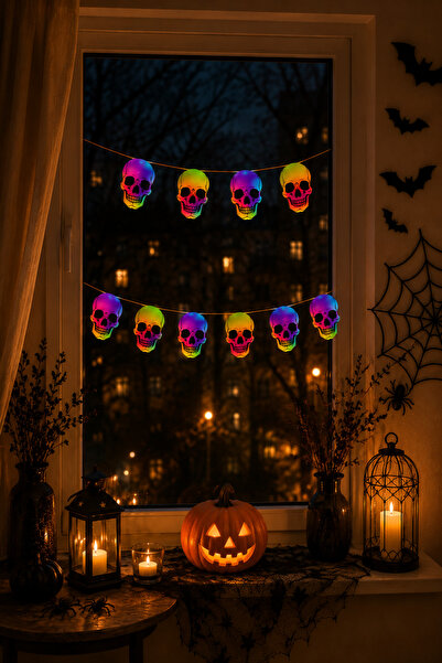 PARTİPORT Fosforlu Parti Malzemesi Fosforlu Halloween Neon Renkli Kuru Kafa D...