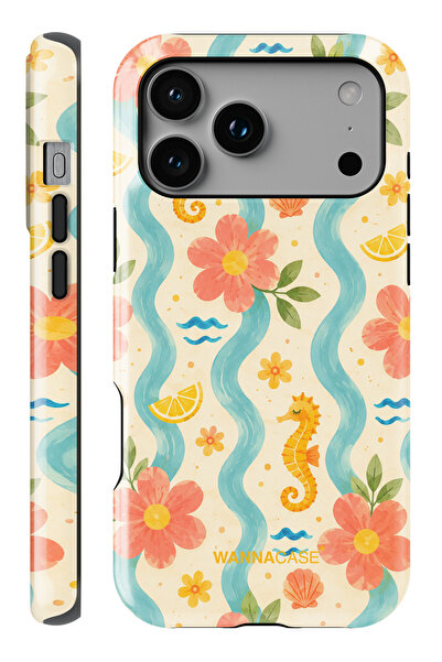 WANNACASE iPhone 17 Pro Max Sea Flower Çift Katmanlı Essential Tough Telefon ...