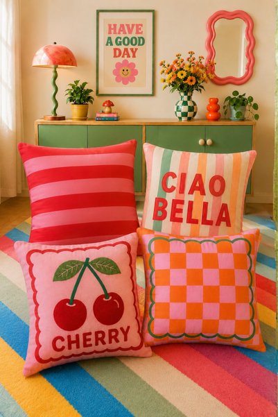 Atlas collection Dopamine Colorful Popular 4-Piece Throw Pillow Cover, Colorful Maximalist Modern Sofa Living Room Garden Terrace Balcony Decor Home Decoration