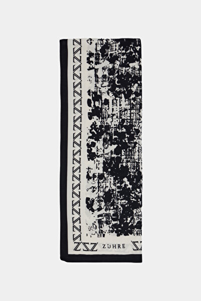 Zühre Ebruli Patterned Geometric Border Black Shawl 0063