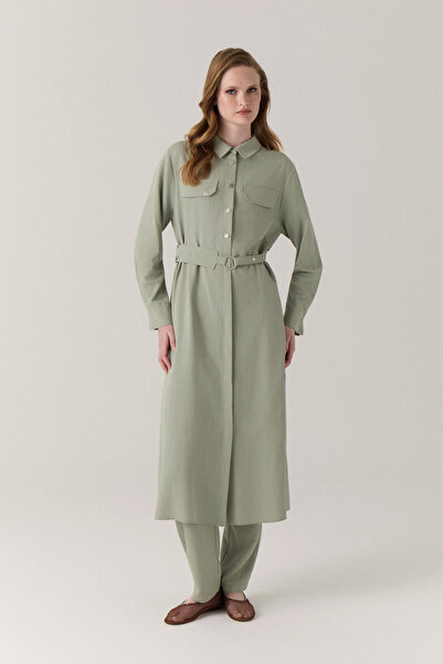 Zühre Belted Double Pocket Shirt Collar Island Tea Tunic 1667