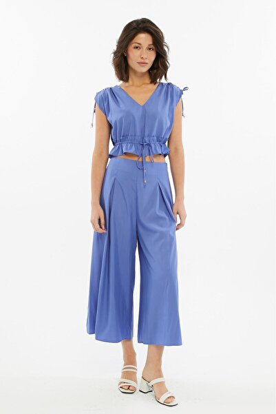 Select Moda Women's V-Neck Suit with Shoulder and Waist Tie Detail