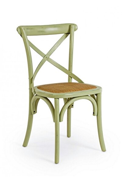 Bizzotto Scaun din lemn verde cu șezut din ratan maro Cross 50.5x52x87x46 cm