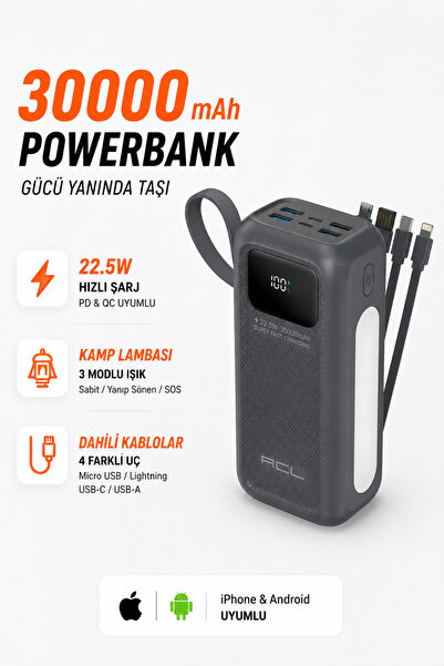 Seyoni 30.000 mAh LED Kamp Işıklı Powerbank Hızlı Şarj 4 USB 1 Type-C 1 Çoklu...